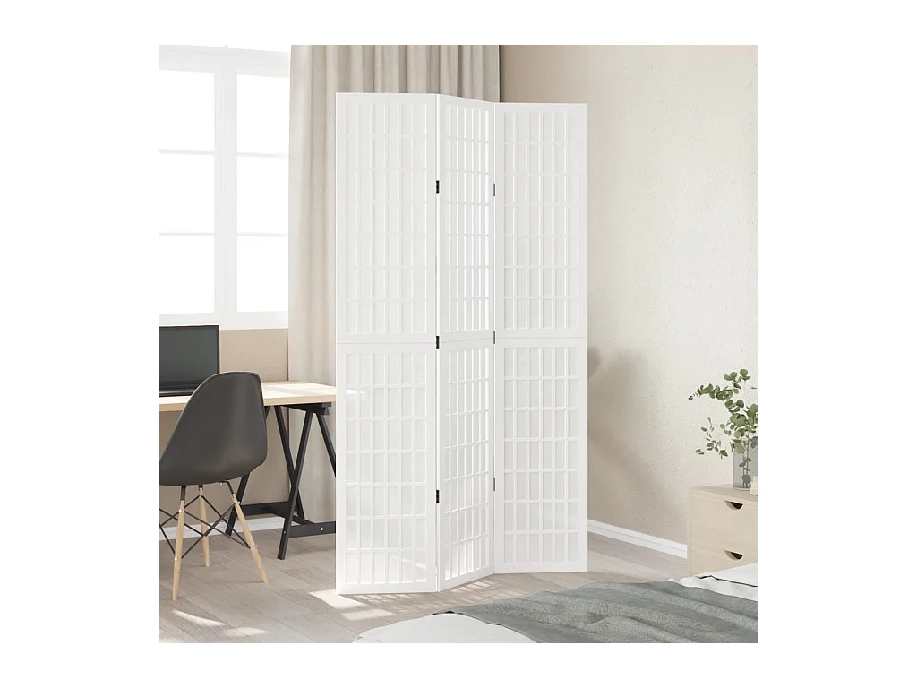 Cloison de séparation 3 panneaux blanc bois de paulownia massif