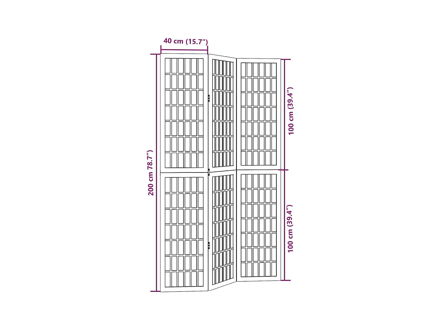 Cloison de séparation 3 panneaux blanc bois de paulownia massif
