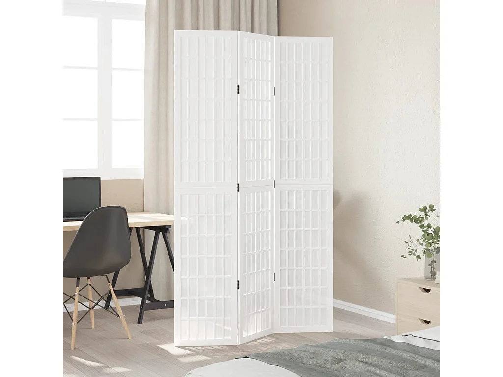 3-delige scheidingswand in wit, massief paulowniahout