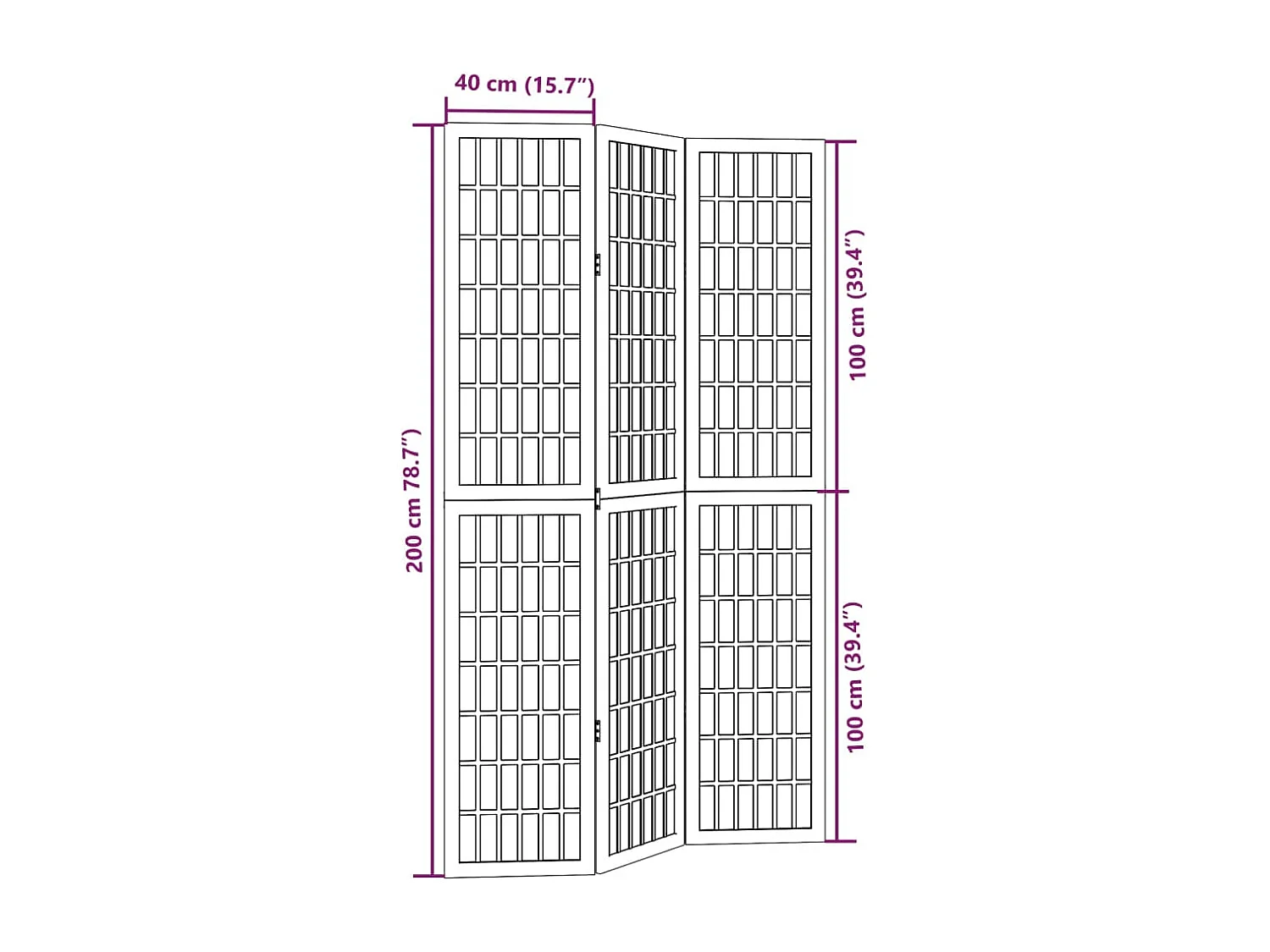3-delige scheidingswand in wit, massief paulowniahout