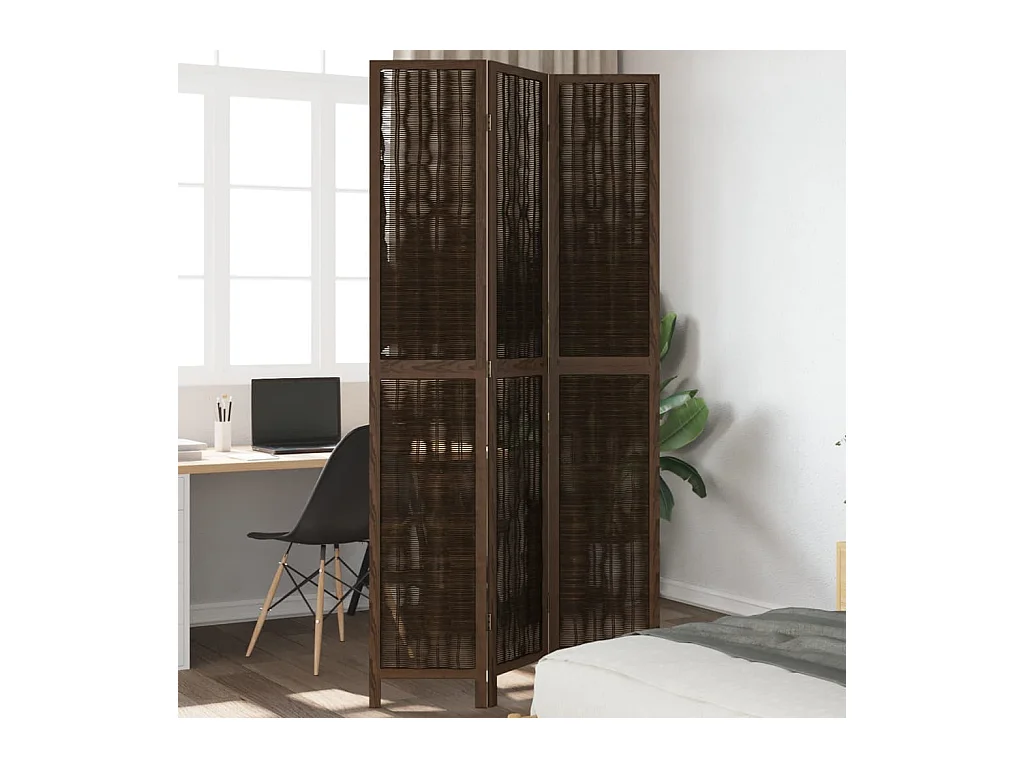 Tabique divisorio de 3 paneles en marrón oscuro fabricado en paulownia maciza
