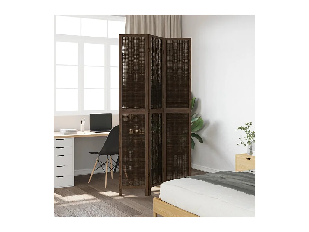 Tabique divisorio de 3 paneles en marrón oscuro fabricado en paulownia maciza