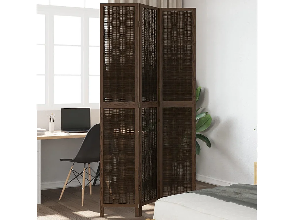 Parete divisoria marrone scuro a 3 pannelli realizzata in legno massello di paulonia