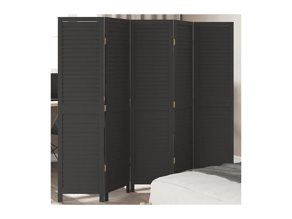 Cloison de séparation 5 panneaux noir bois de paulownia massif