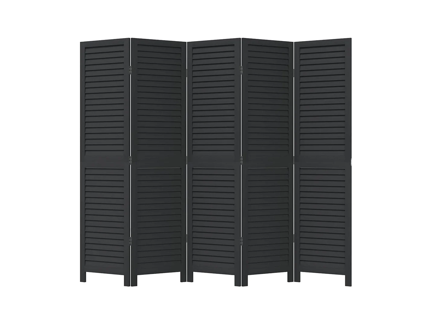 Cloison de séparation 5 panneaux noir bois de paulownia massif