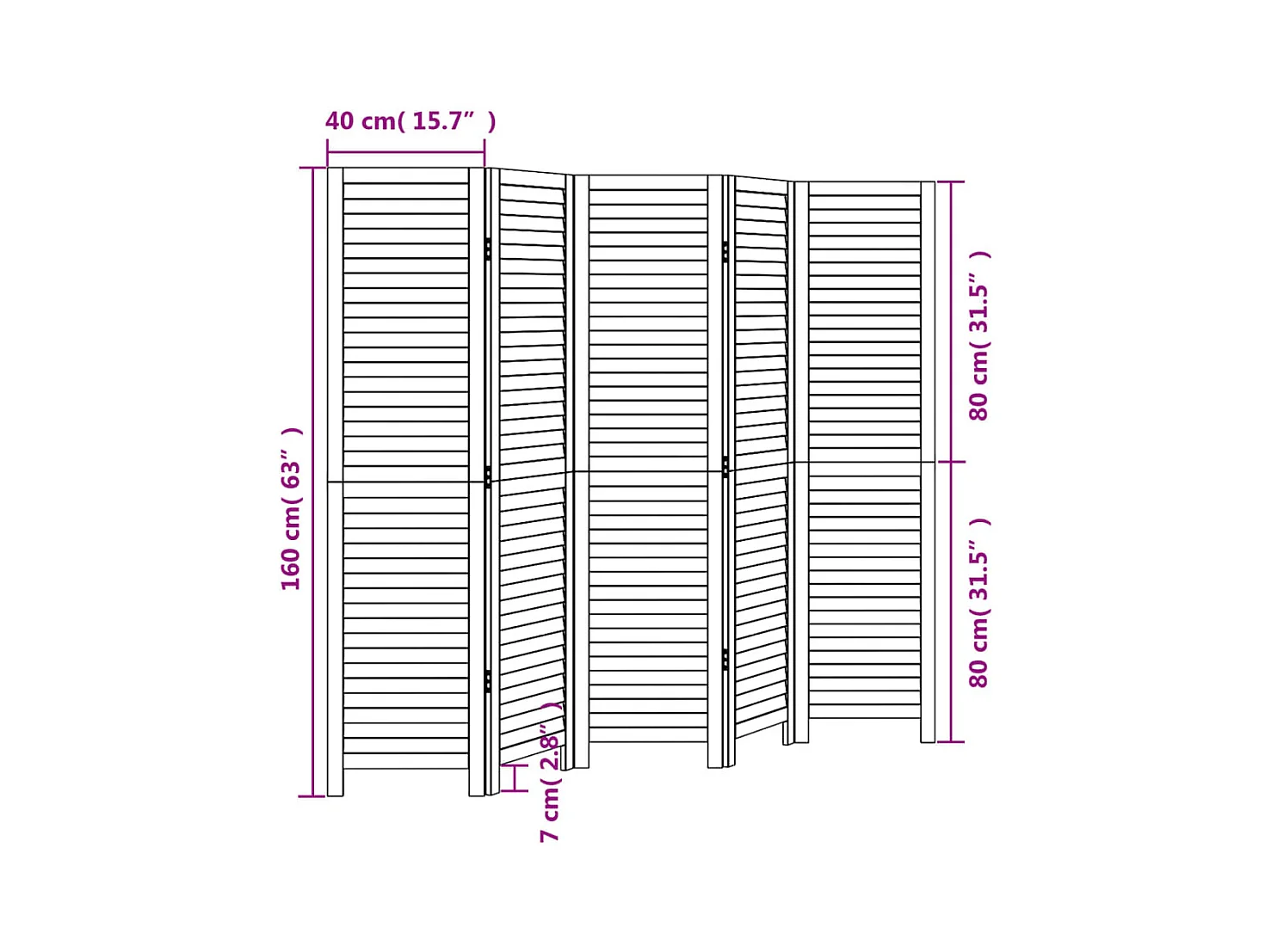 Cloison de séparation 5 panneaux noir bois de paulownia massif