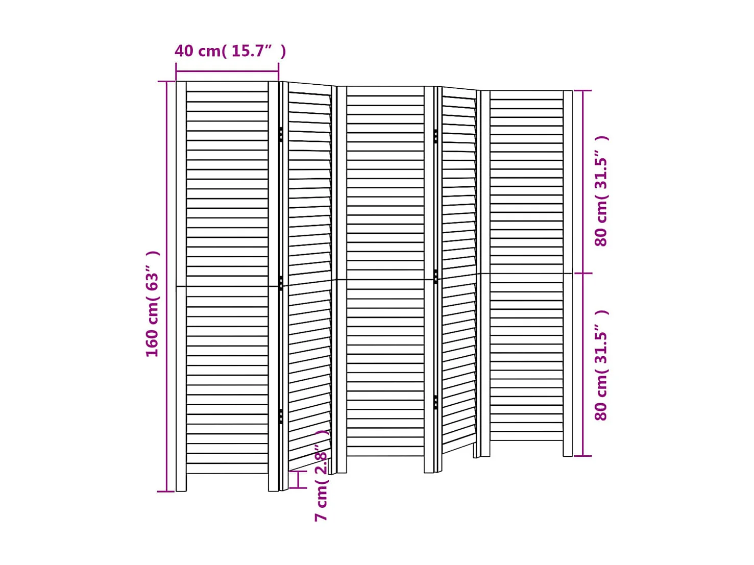 Cloison de séparation 5 panneaux noir bois de paulownia massif