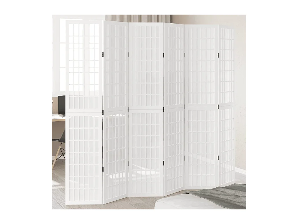 Cloison de séparation 6 panneaux blanc bois de paulownia massif