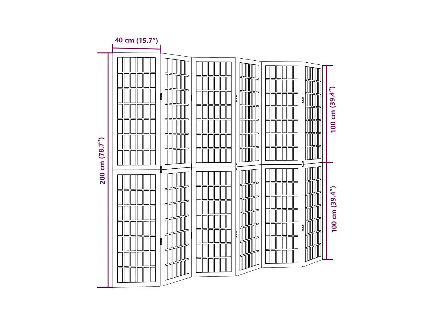 Cloison de séparation 6 panneaux blanc bois de paulownia massif