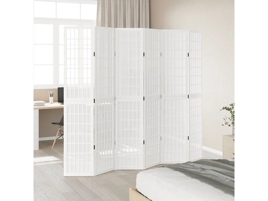 Tabique divisorio de 6 paneles en madera maciza de paulownia blanca
