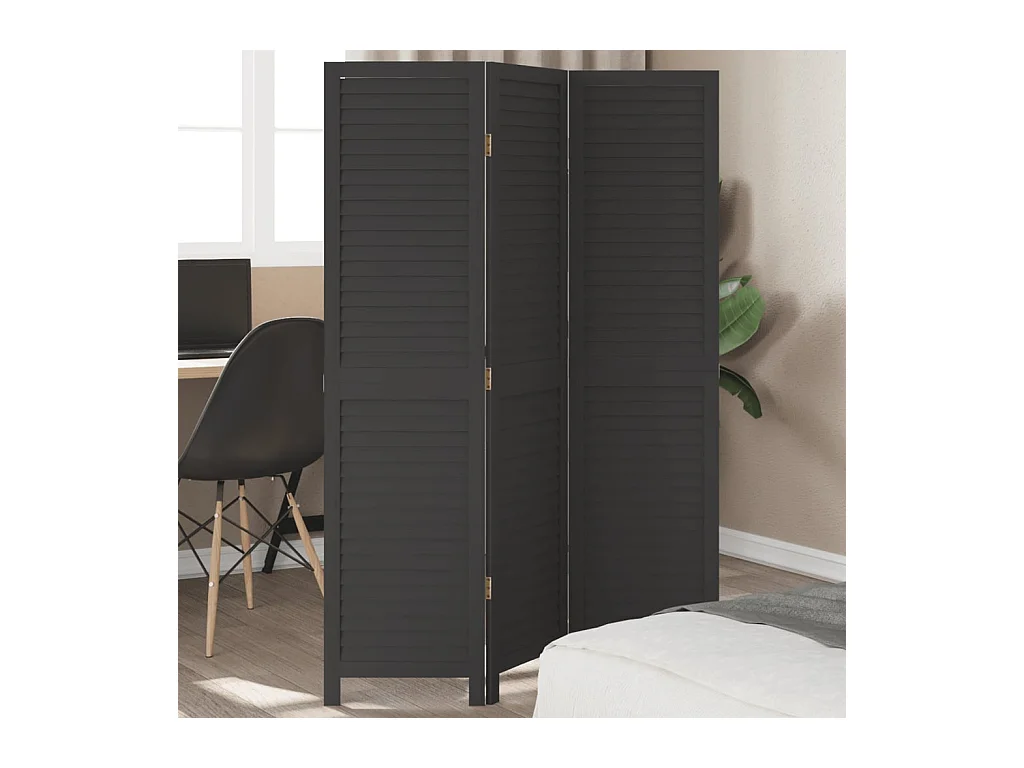 Cloison de séparation 3 panneaux noir bois de paulownia massif