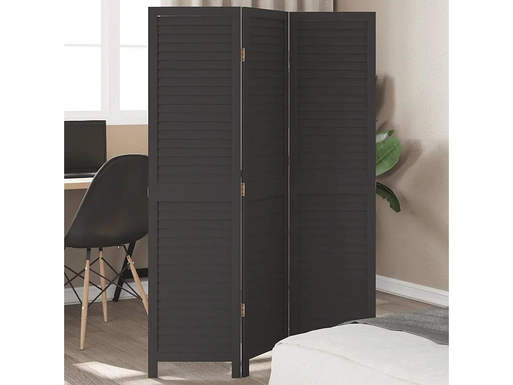 Cloison de séparation 3 panneaux noir bois de paulownia massif