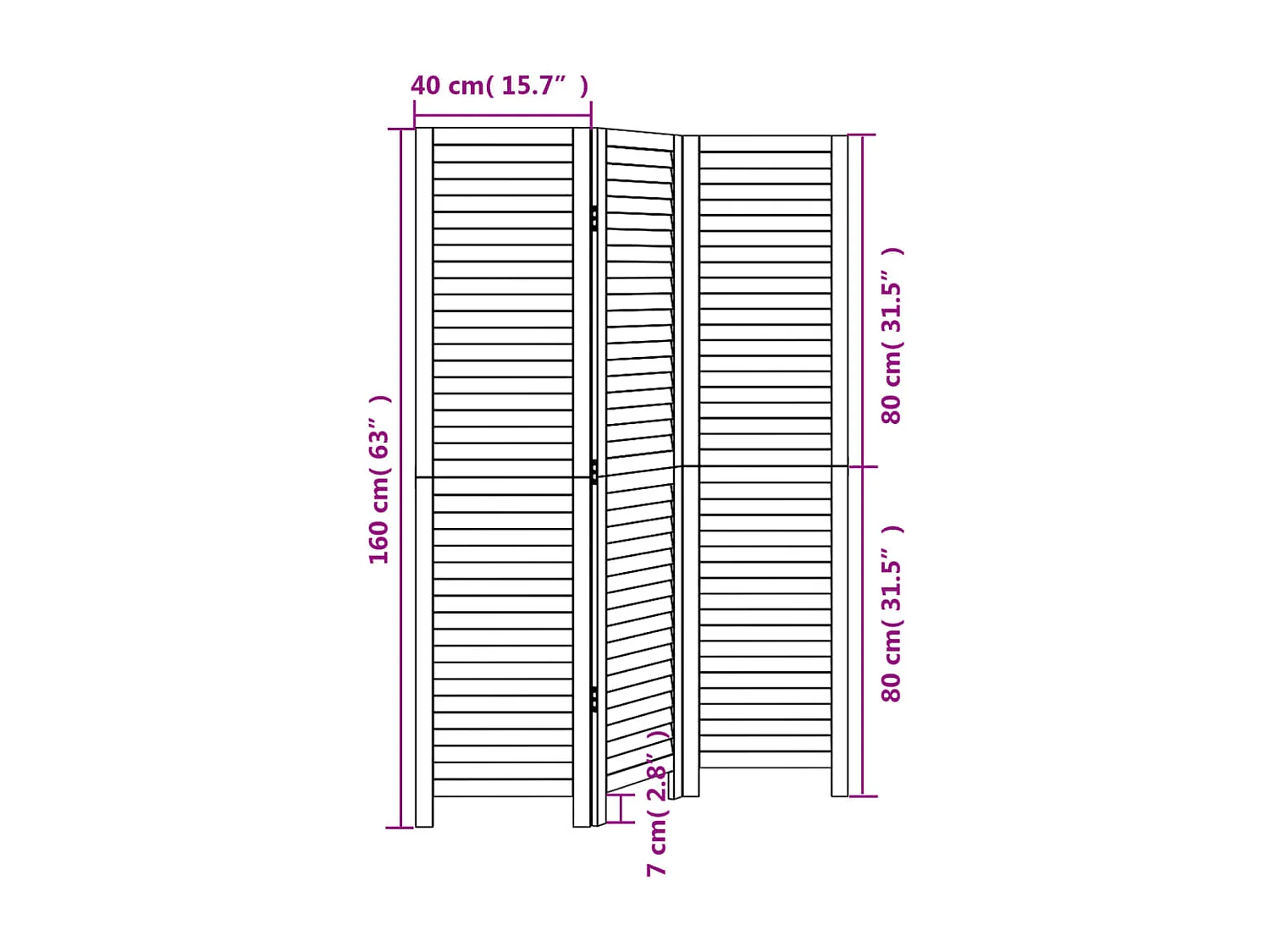 Cloison de séparation 3 panneaux noir bois de paulownia massif