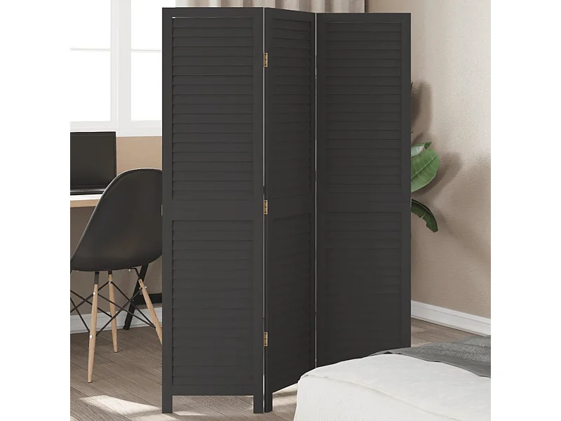 Cloison de séparation 3 panneaux noir bois de paulownia massif