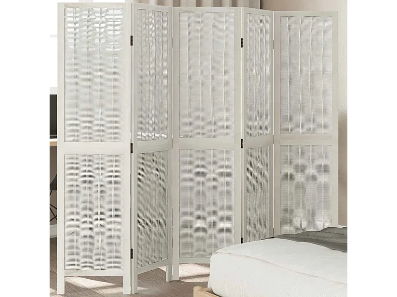 Tabique divisorio de 5 paneles en madera maciza de paulownia blanca