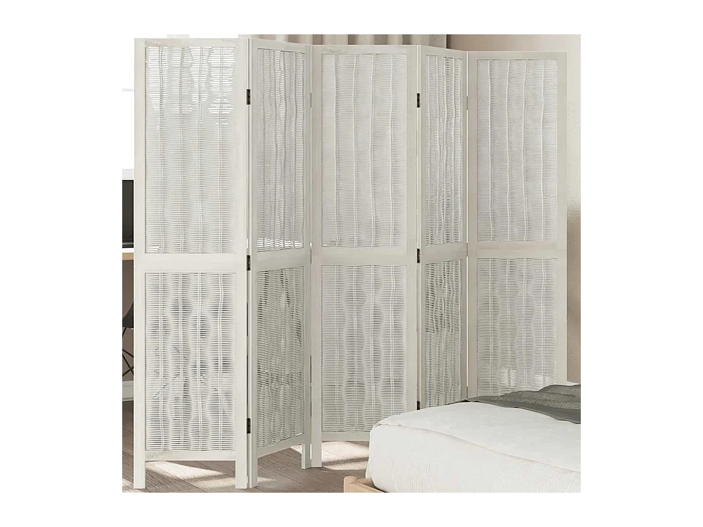 Tabique divisorio de 5 paneles en madera maciza de paulownia blanca