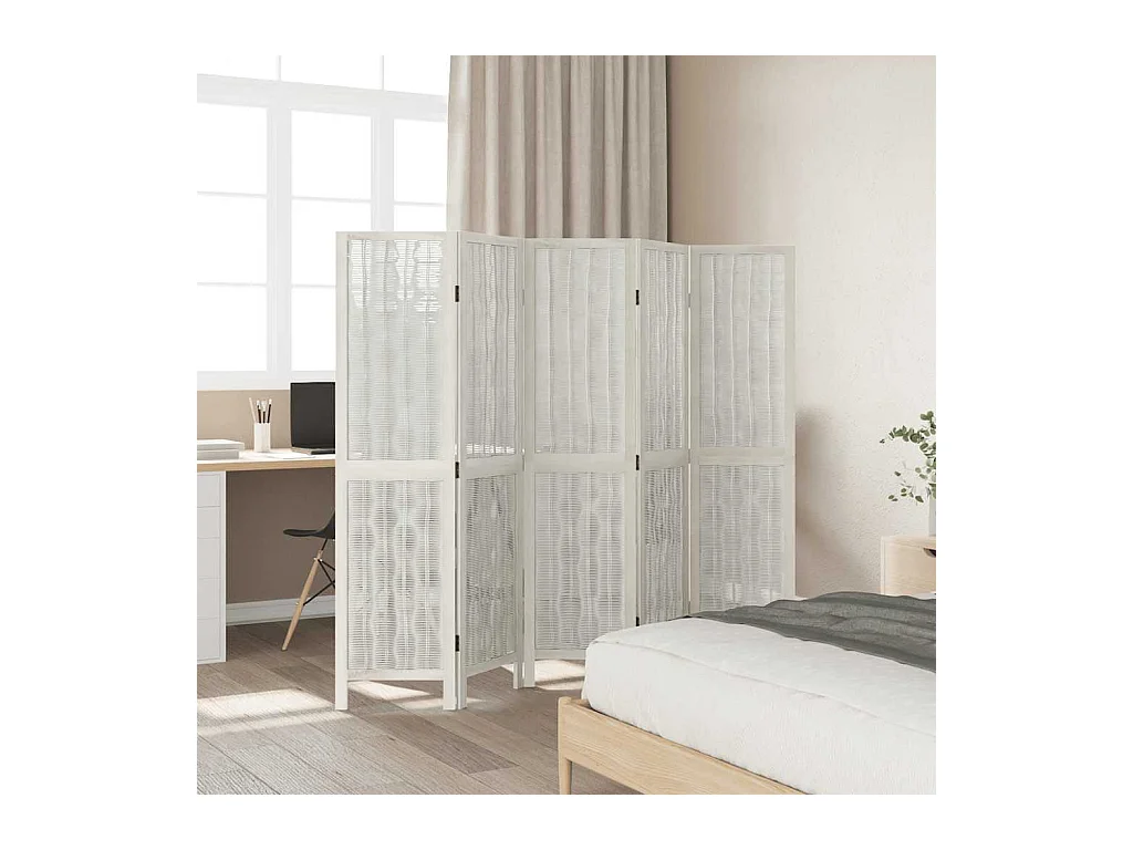 Tabique divisorio de 5 paneles en madera maciza de paulownia blanca