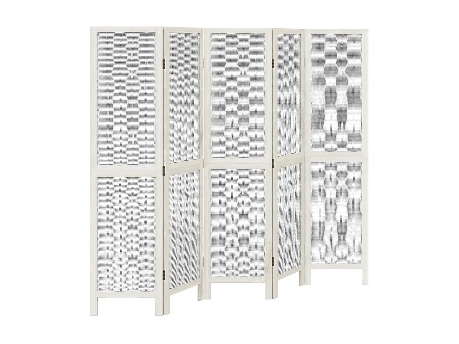 Parete divisoria a 5 pannelli in legno massello di paulonia bianco