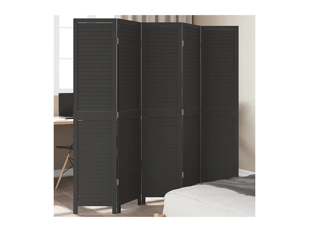5-delige scheidingswand in zwart, massief paulowniahout