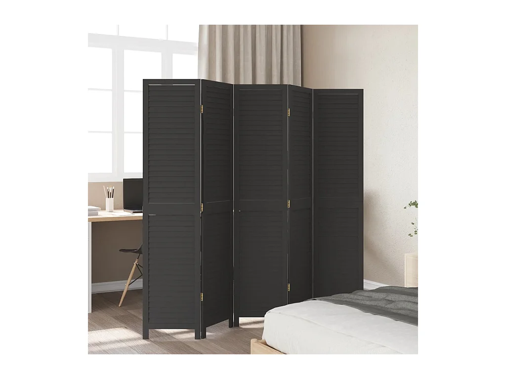 5-delige scheidingswand in zwart, massief paulowniahout