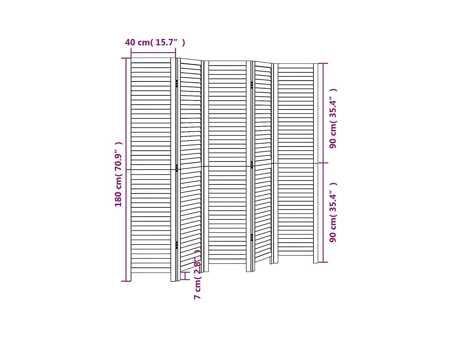 5-delige scheidingswand in zwart, massief paulowniahout