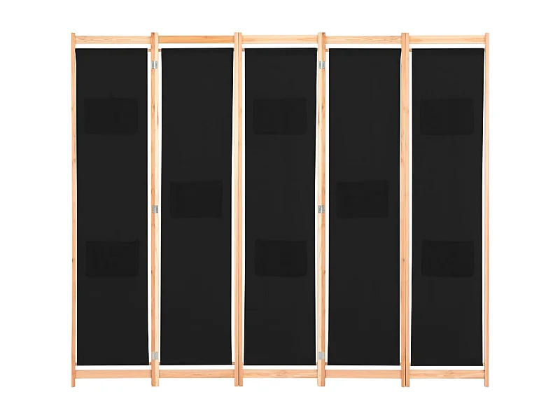 5-delige scheidingswand Zwart 200 x 170 x 4 cm Stof