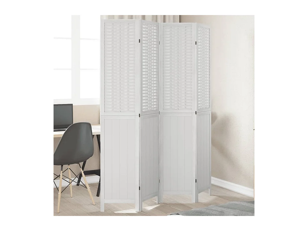 4-delige scheidingswand in wit, massief paulowniahout
