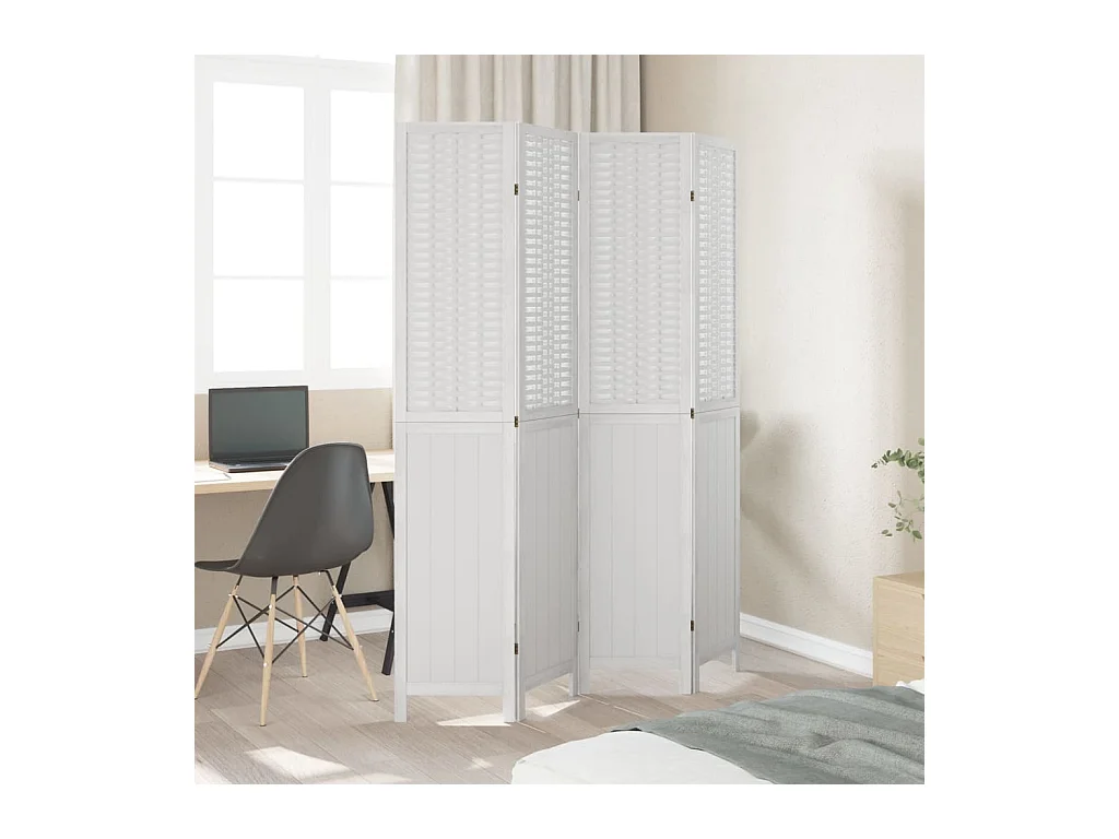 4-delige scheidingswand in wit, massief paulowniahout