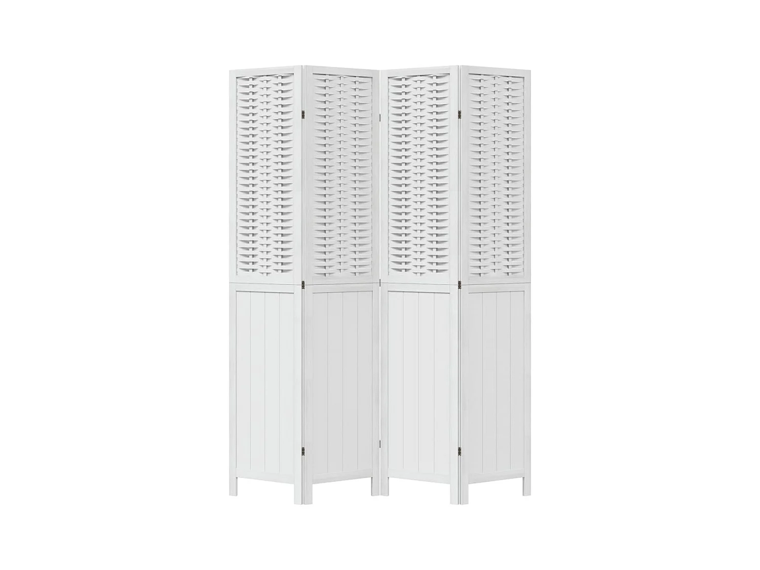 4-delige scheidingswand in wit, massief paulowniahout