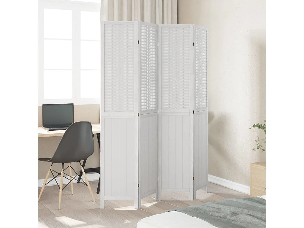 Parete divisoria a 4 pannelli in legno massello di paulonia bianco