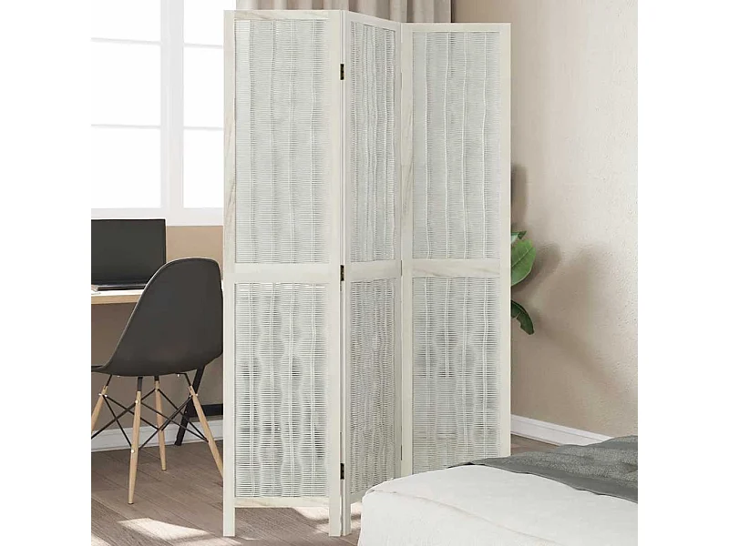 Tabique divisorio de 3 paneles en madera maciza de paulownia blanca