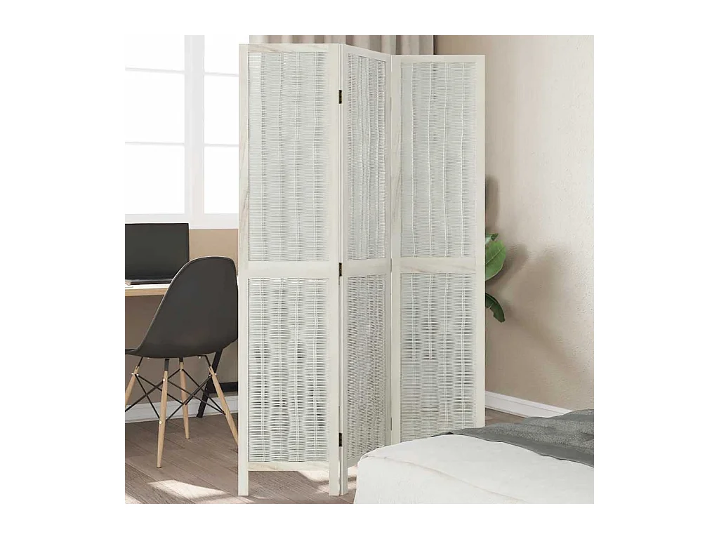 Tabique divisorio de 3 paneles en madera maciza de paulownia blanca