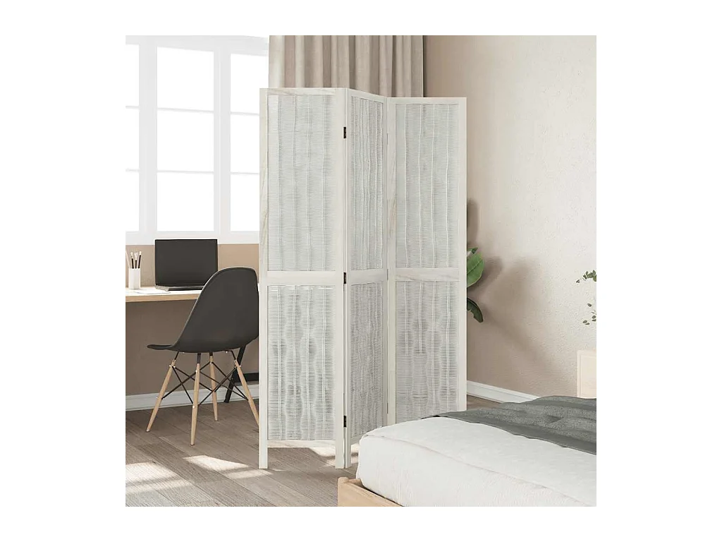 Tabique divisorio de 3 paneles en madera maciza de paulownia blanca