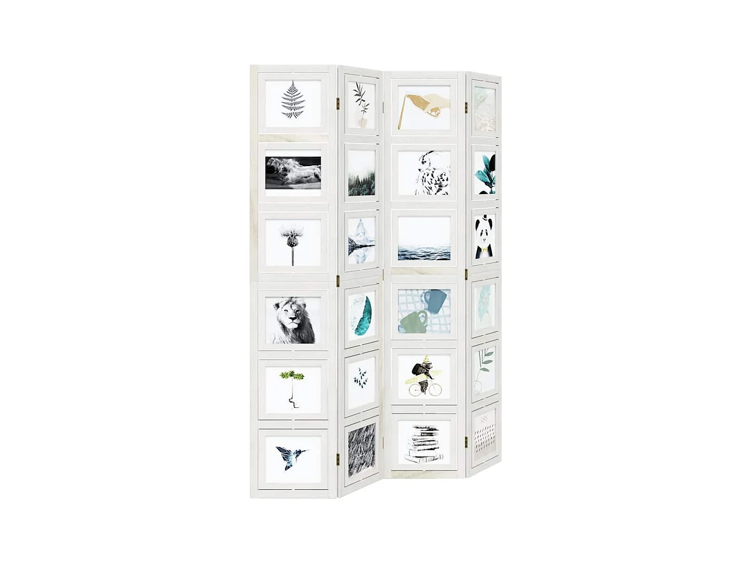 4-delige scheidingswand in wit, massief paulowniahout