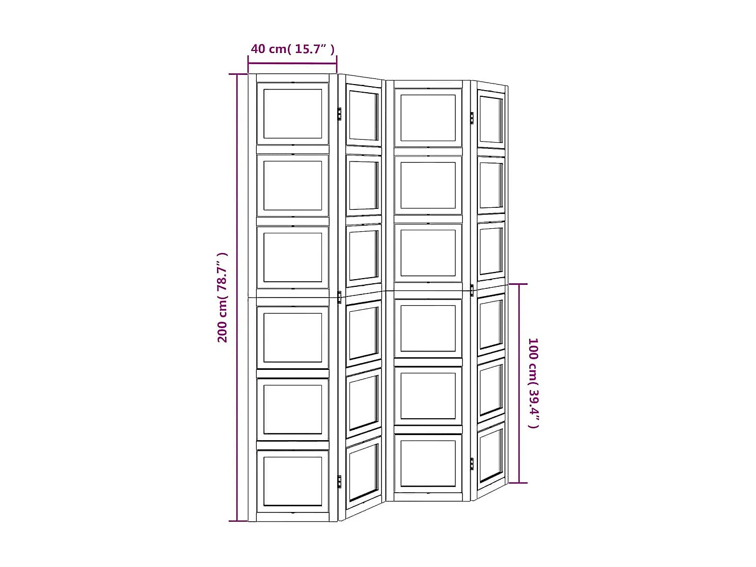 4-delige scheidingswand in wit, massief paulowniahout