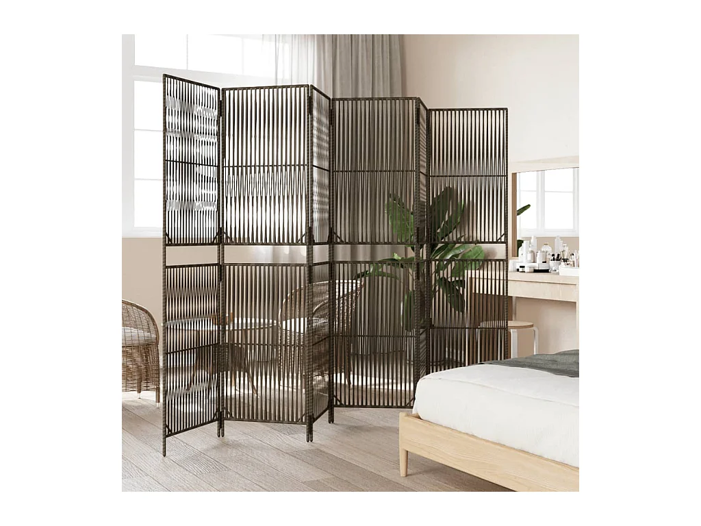 Tabique divisorio de mimbre de resina gris de 6 paneles