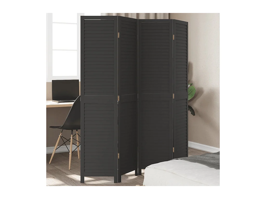 Cloison de séparation 4 panneaux noir bois de paulownia massif