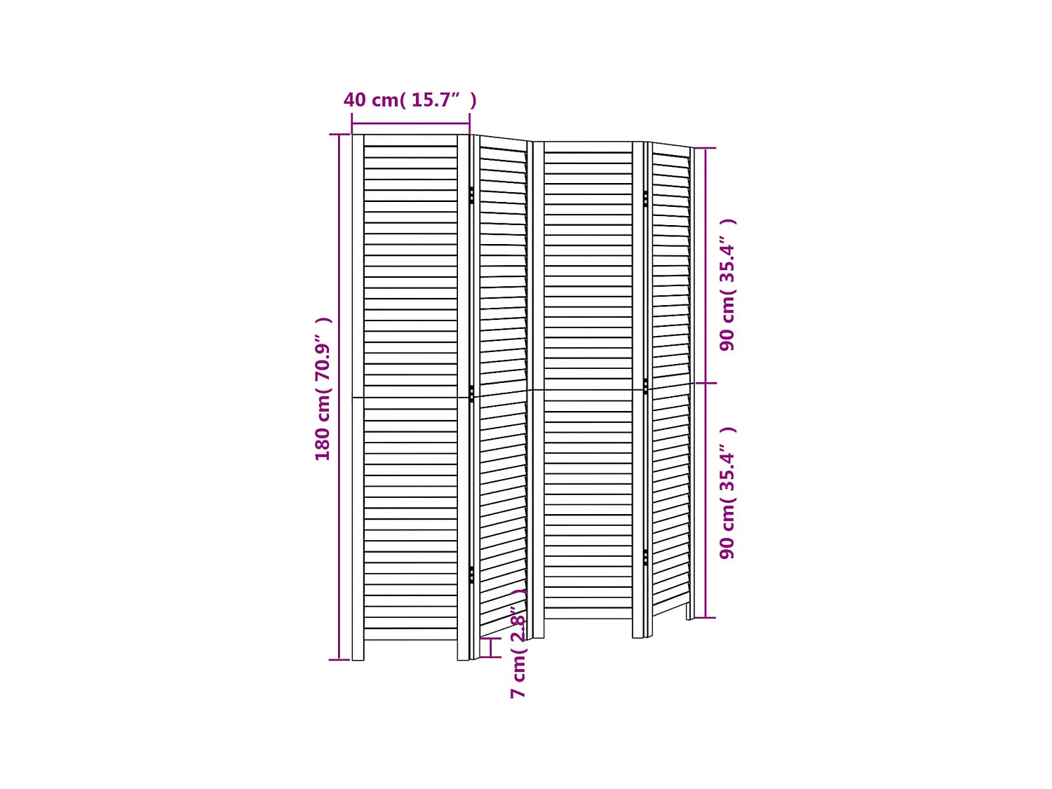 Cloison de séparation 4 panneaux noir bois de paulownia massif