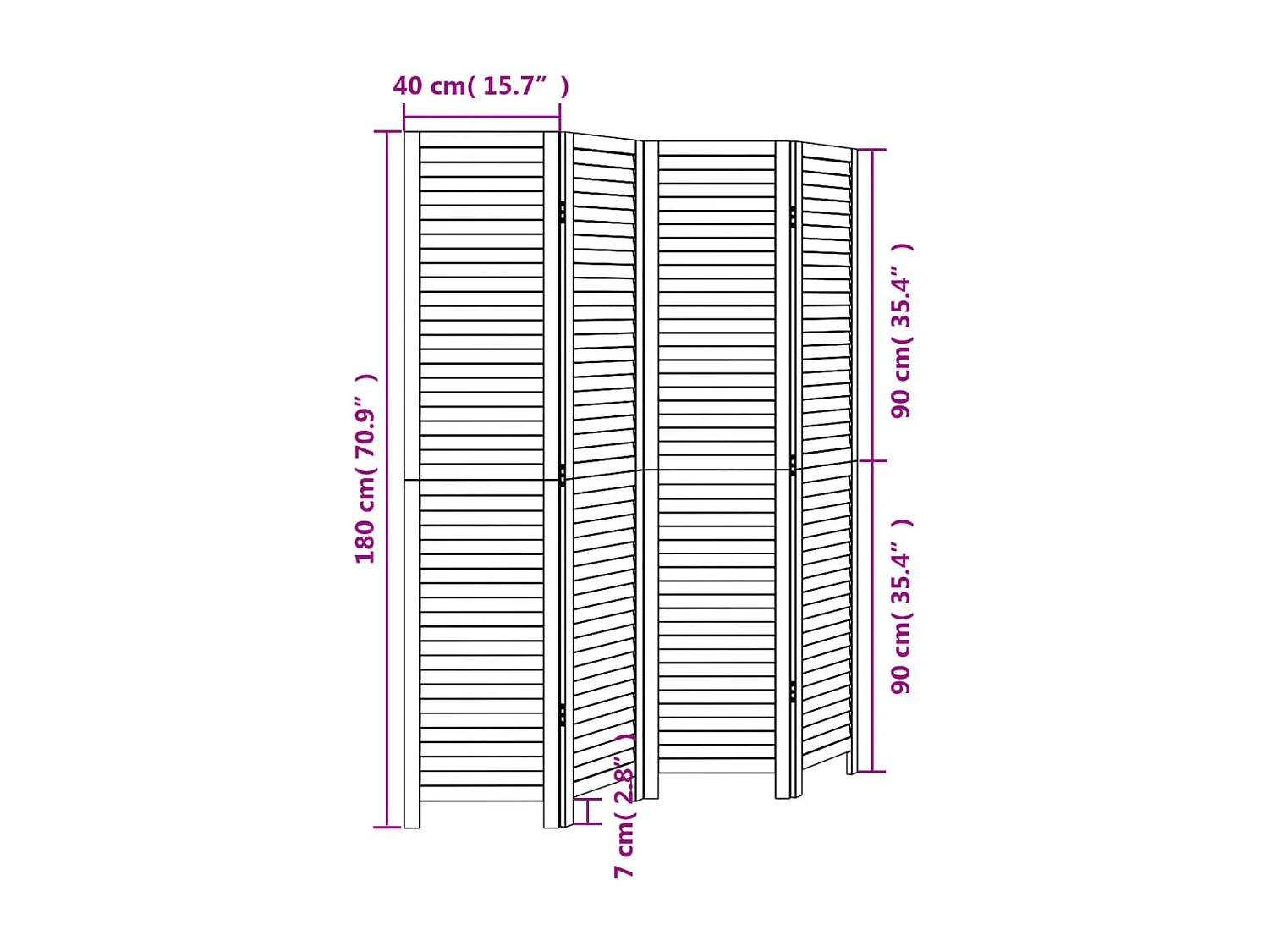 Tabique divisorio de 4 paneles en madera maciza de paulownia negra