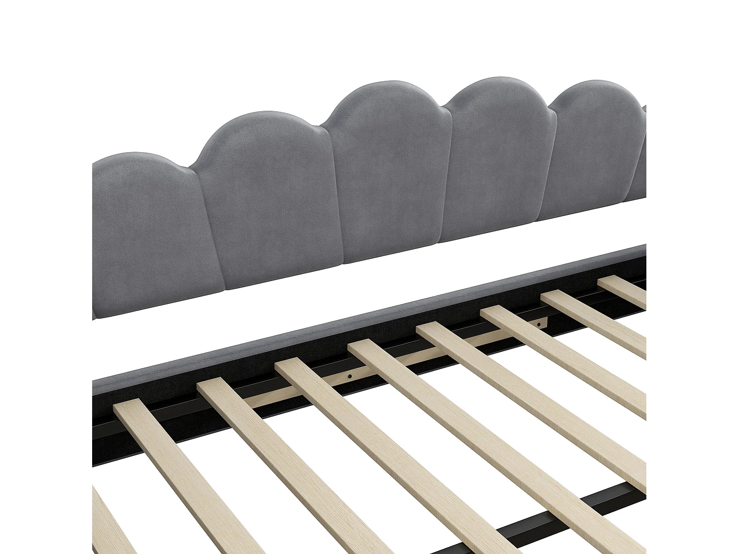 Gepolstertes Kinderschlafsofa – 140 x 200 cm – mit Ausziehbett 90 x 190 cm + LEDs – MDF – Grau