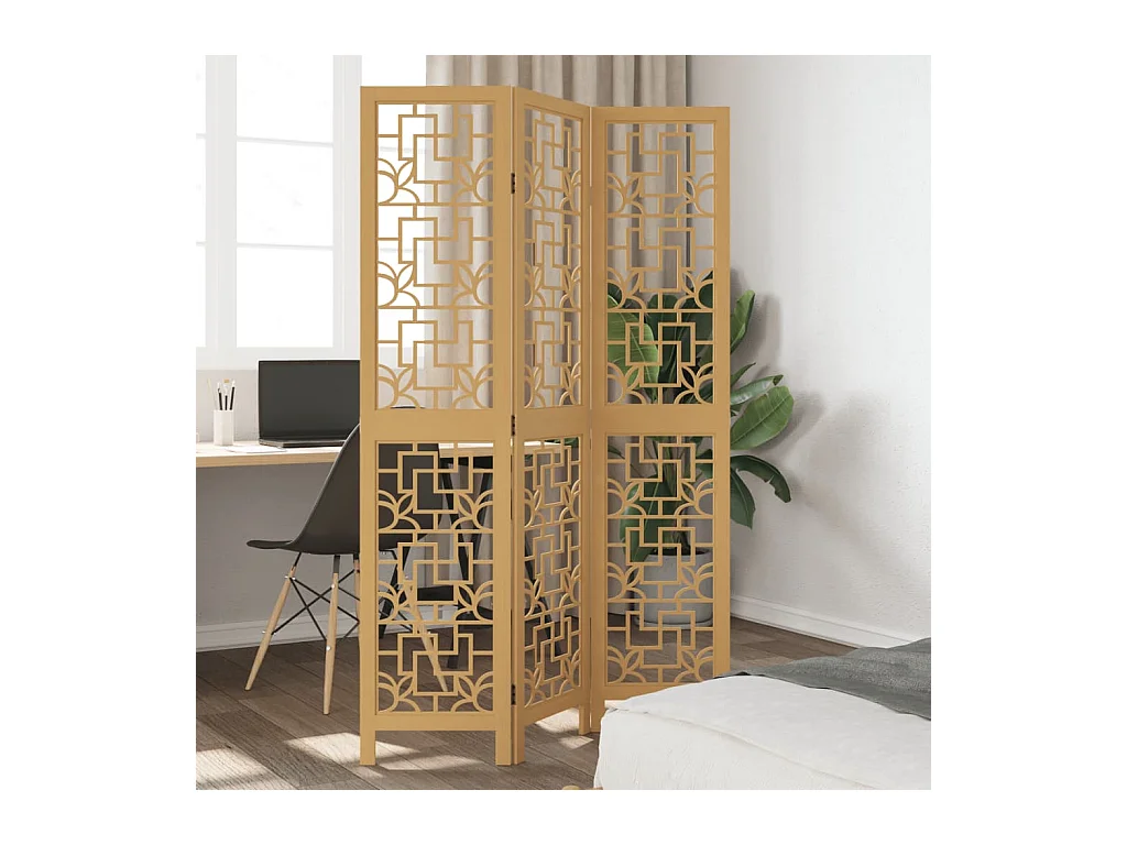 Tabique divisorio de 3 paneles en madera maciza de paulownia marrón