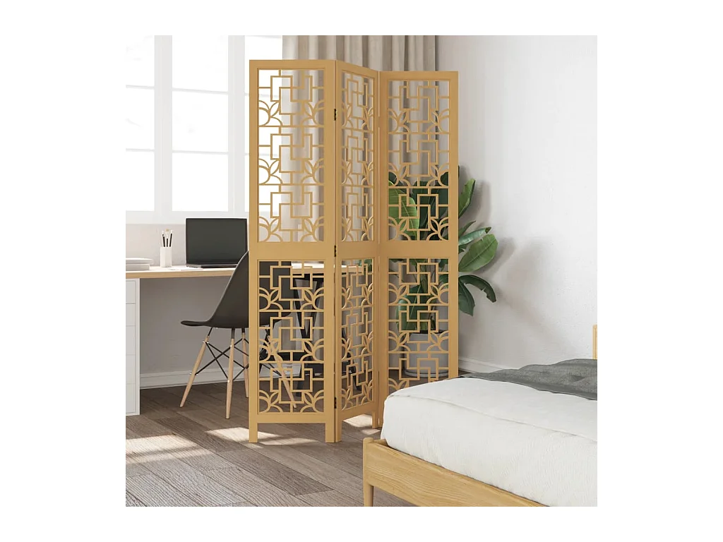 Tabique divisorio de 3 paneles en madera maciza de paulownia marrón