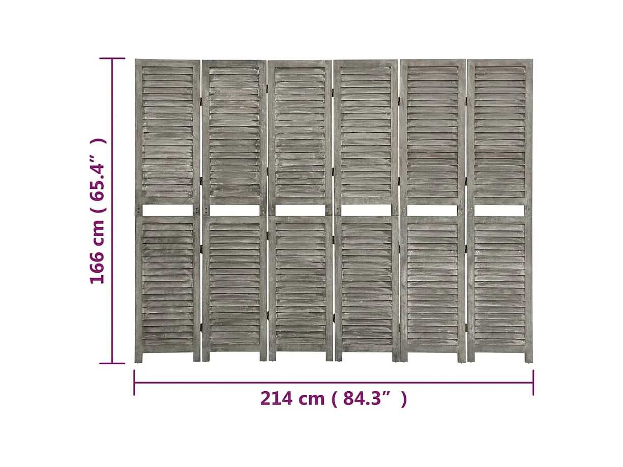 6-delige scheidingswand Grijs 214x166 cm Massief hout