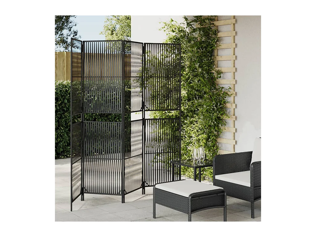 4-delige zwarte scheidingswand van kunstharsriet