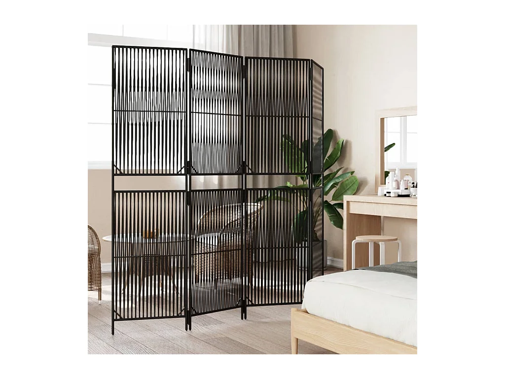 4-delige zwarte scheidingswand van kunstharsriet