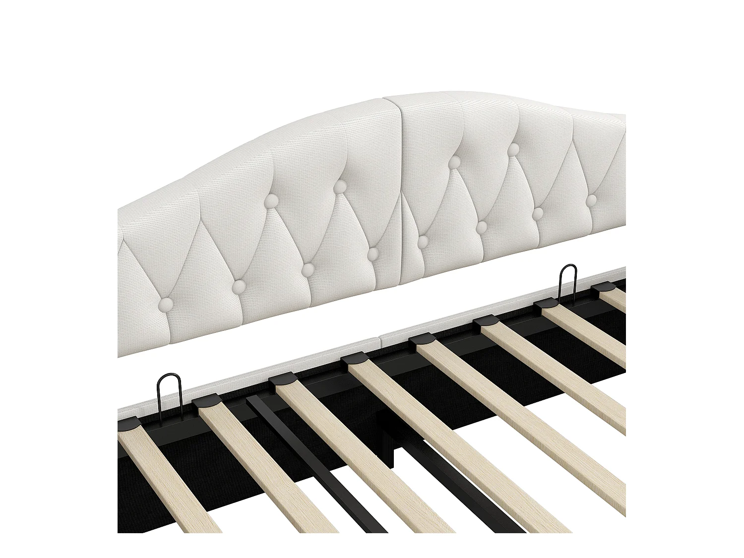 Sofá-cama infantil estofado - 140 x 200 cm - com espaço de armazenamento embaixo + LEDs - MDF - bege