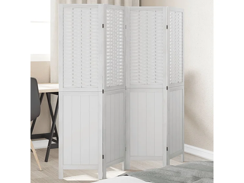 4-delige scheidingswand in wit, massief paulowniahout