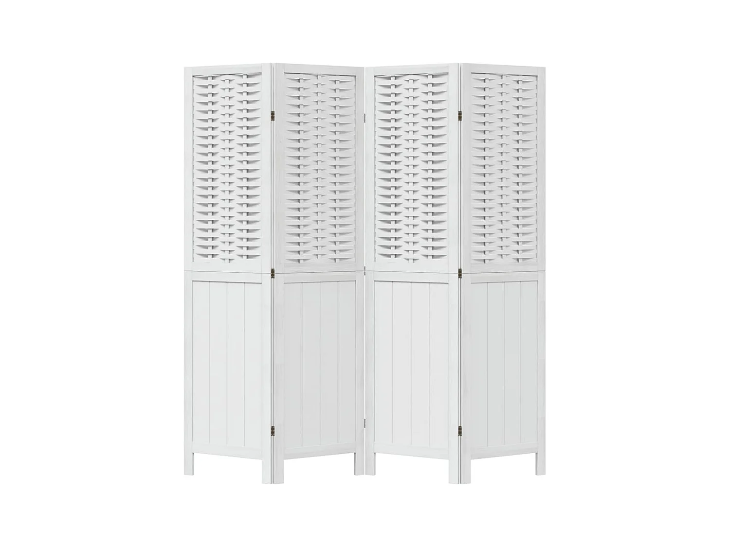 Cloison de séparation 4 panneaux blanc bois de paulownia massif