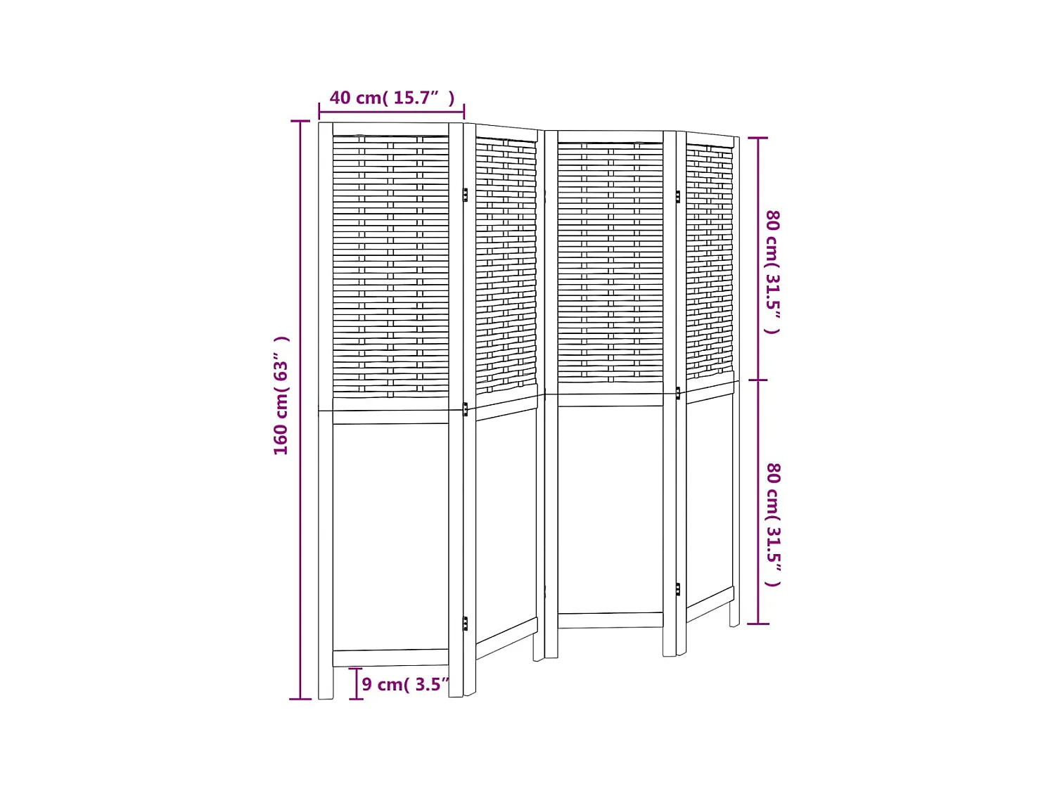 Cloison de séparation 4 panneaux blanc bois de paulownia massif
