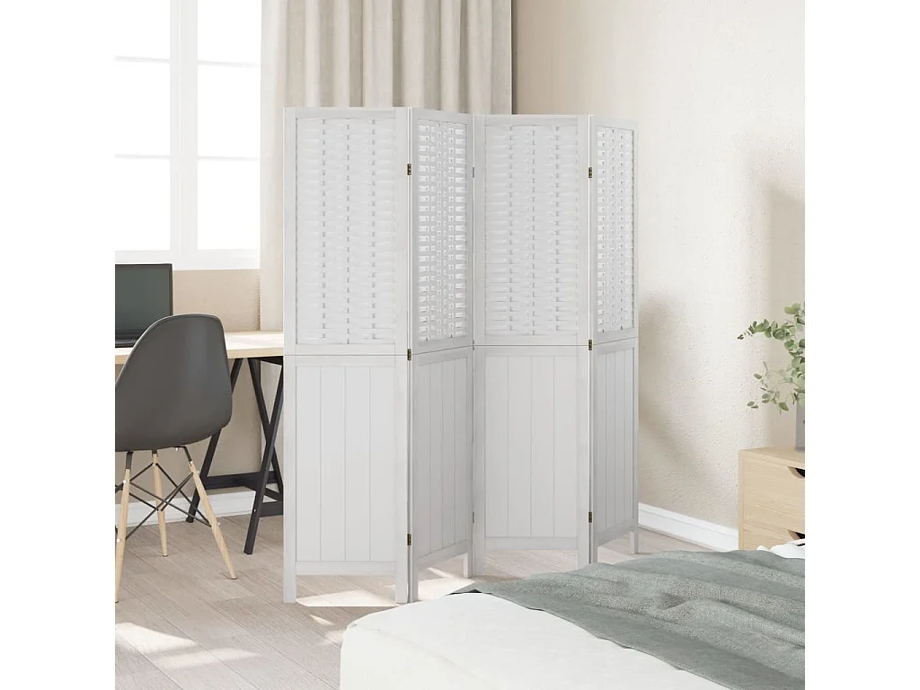 4-delige scheidingswand in wit, massief paulowniahout